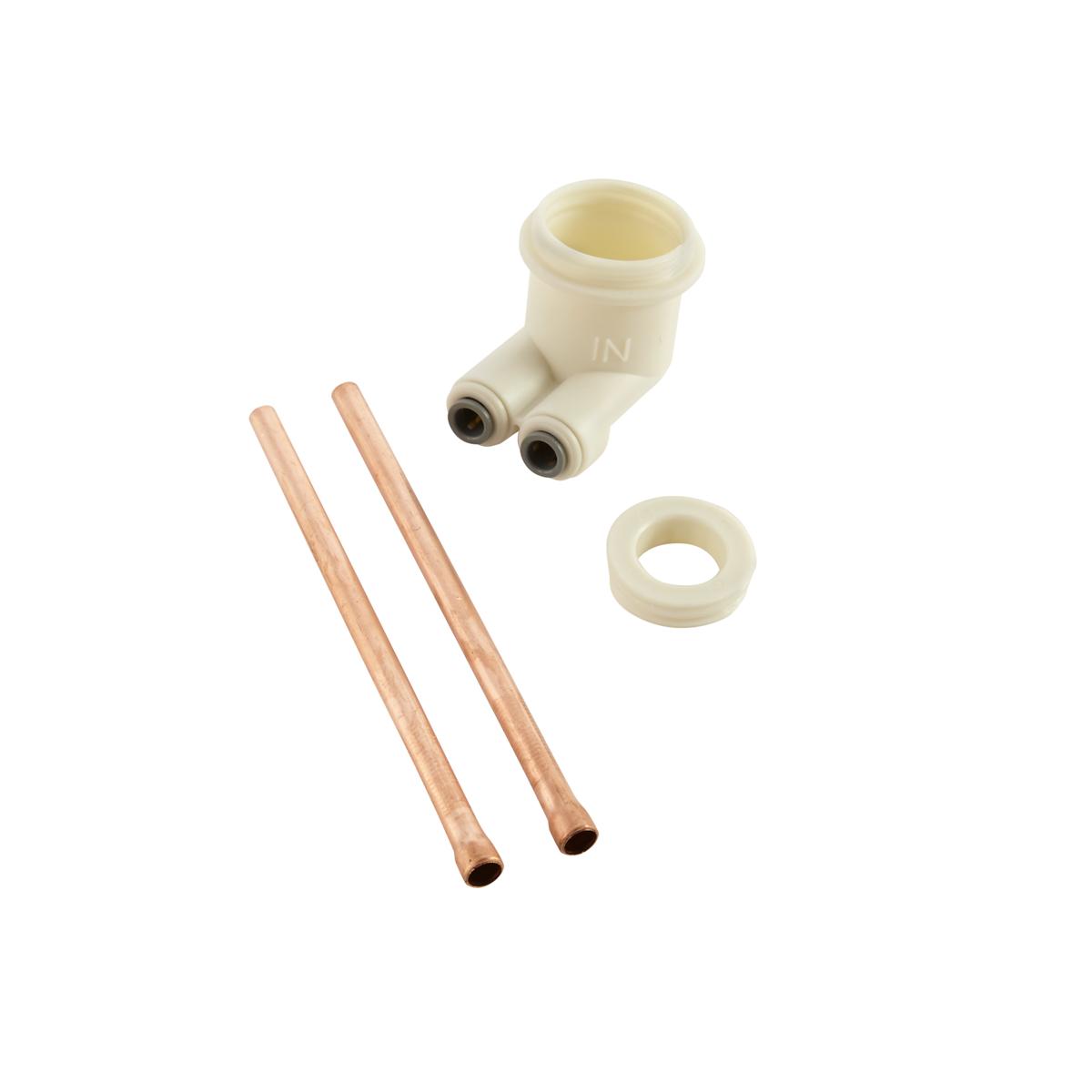 Elkay regulator service kit containing cream-colored plastic valve assembly with two copper tubes and rubber washer.
