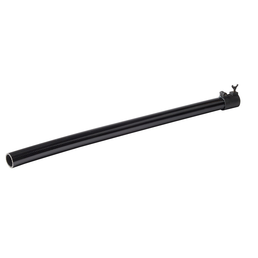 Black cable drive guide hose with ribbed exterior and connector fitting at one end.