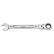 Silver Milwaukee 5/8" flex head combination wrench with open end on left and ratcheting socket end on right.