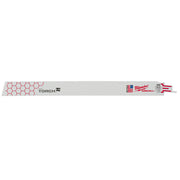 Milwaukee THE TORCH 12 in. reciprocating saw blade with fine teeth pattern and red accent mounting end.