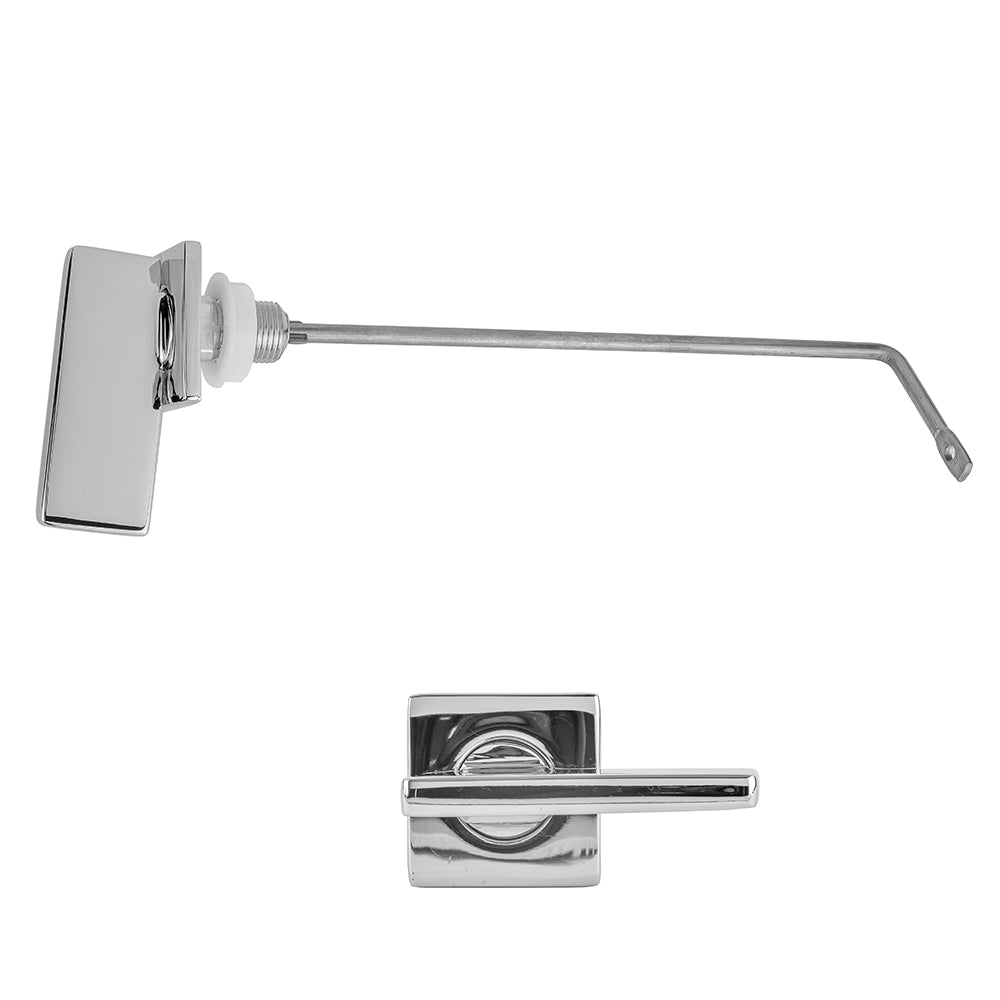 Matte black toilet tank trip lever with metal arm and mounting hardware for Toto Legato toilets.