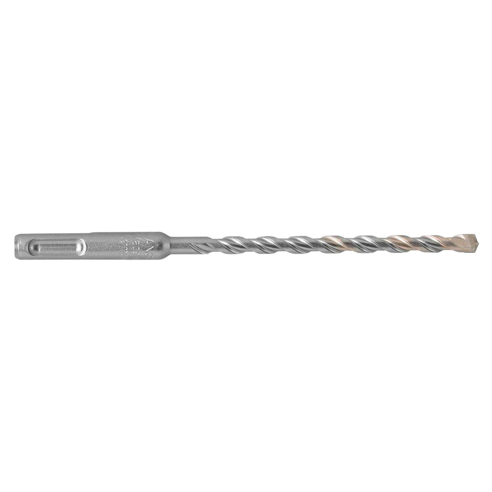 Milwaukee SDS-Plus 2-cutter drill bit with 3/16 inch diameter, hex shank, and spiral flute design.