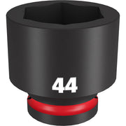 Black 44mm socket with 3/4" drive and 6-point hexagonal opening, red band at base.