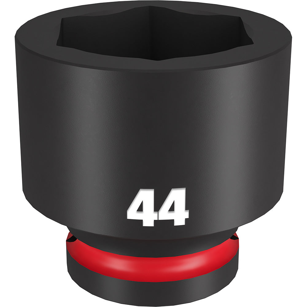 Black 44mm socket with 3/4" drive and 6-point hexagonal opening, red band at base.