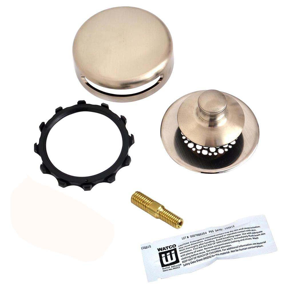 Watco Universal NuFit Innovator Push Pull Trim Kit - Overflow, Stopper Body, Integrated Grid Strainer, Retainer Star Nut, Adapter Bar, and Adhesive in Chrome Brushed - 948700-PP-CB-G-2P