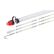 Milwaukee fish stick kit with white and cream-colored flexible rods, red and black guide head, and metal hook attachment.