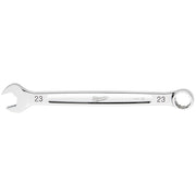Milwaukee 23mm combination wrench with open end on left and closed round end on right.