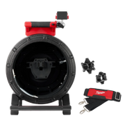 Red and black pipeline inspection reel with modular connectors, control unit, and shoulder strap included.