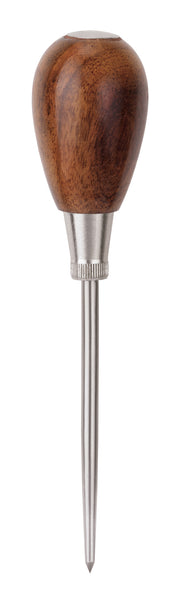 Scratch awl with brown wood handle and metal shaft with pointed tip.