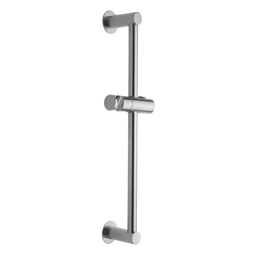 Matte black wall-mounted shower bar with cylindrical grip and wall brackets, approximately 30 inches tall.