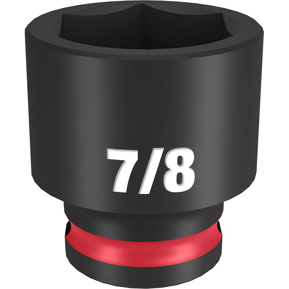 Black impact socket with 7/8" marking and red grip ring on 3/8" drive base.