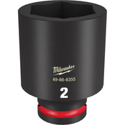 Black 3/4" drive deep socket with 6-point hex opening and red grip ring at base.