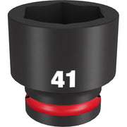 Black 3/4" drive socket with 41MM size marking and red impact ring at base, hexagonal opening visible.