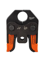 Milwaukee M18 1 in. Viega PureFlow jaw attachment with black and orange metal construction and circular opening.