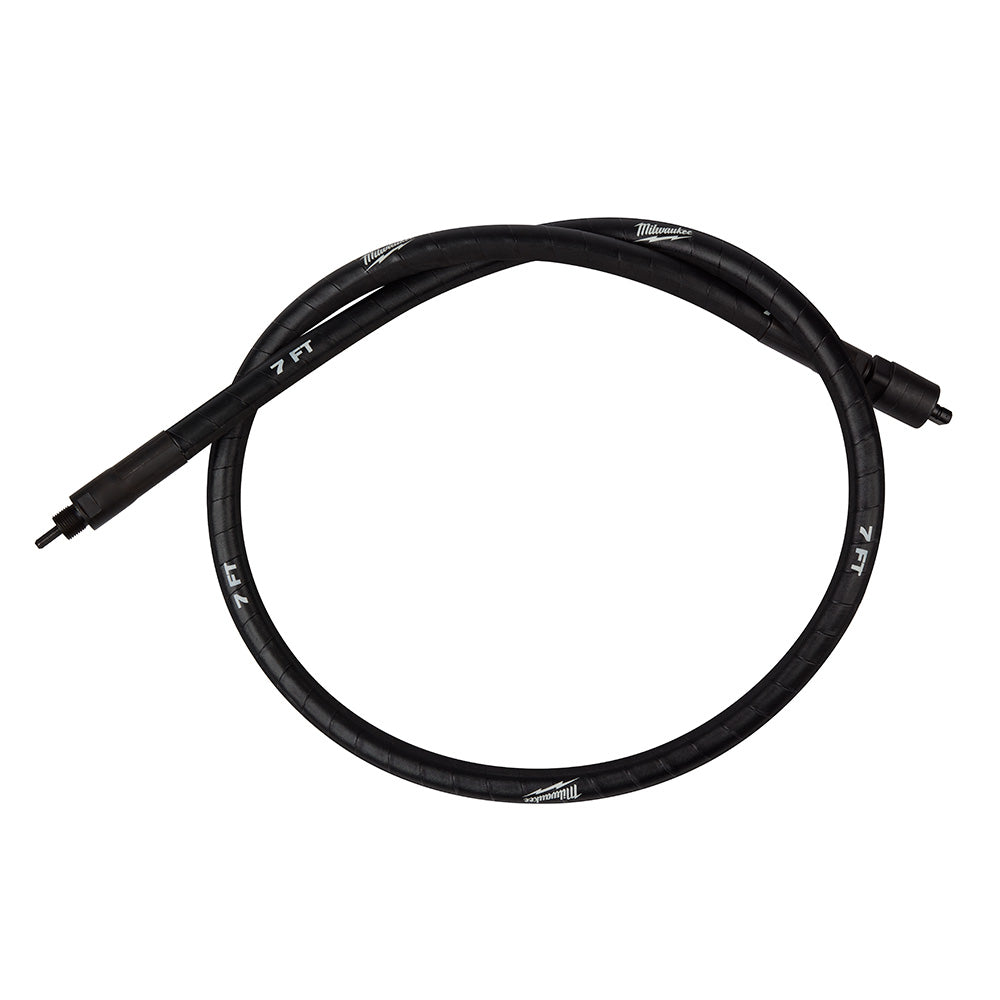Black flexible concrete vibrator shaft with connectors at both ends, marked 7 FT.