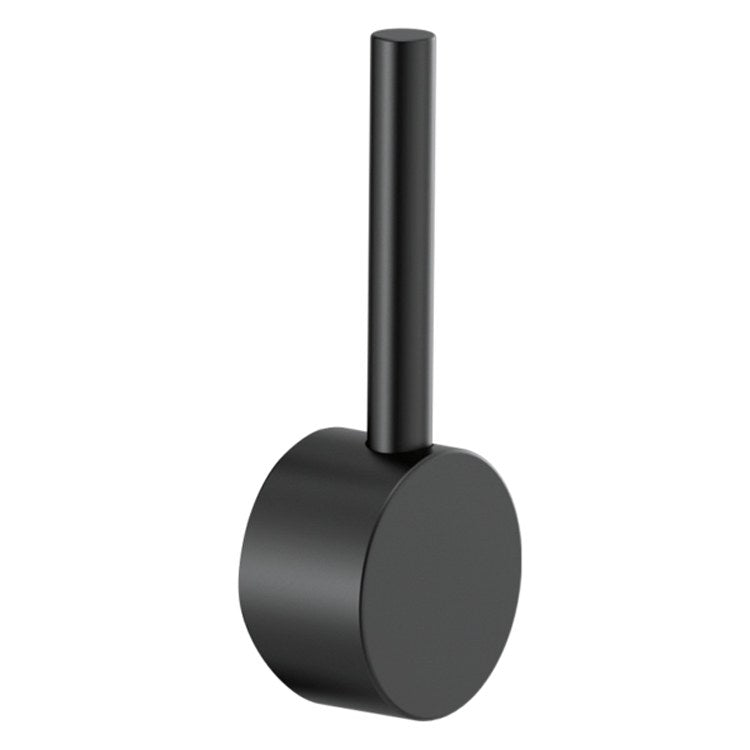 Black metal lever handle with cylindrical base and vertical shaft for pull-down faucet.