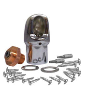 Vandal-resistant water fountain kit with chrome spout, copper fitting, gaskets, anchors, and mounting screws.