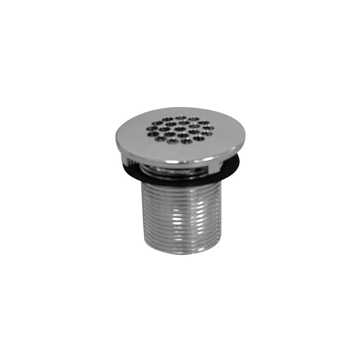 Stainless steel drain kit with perforated cap and threaded base for 1-1/4" drain opening.