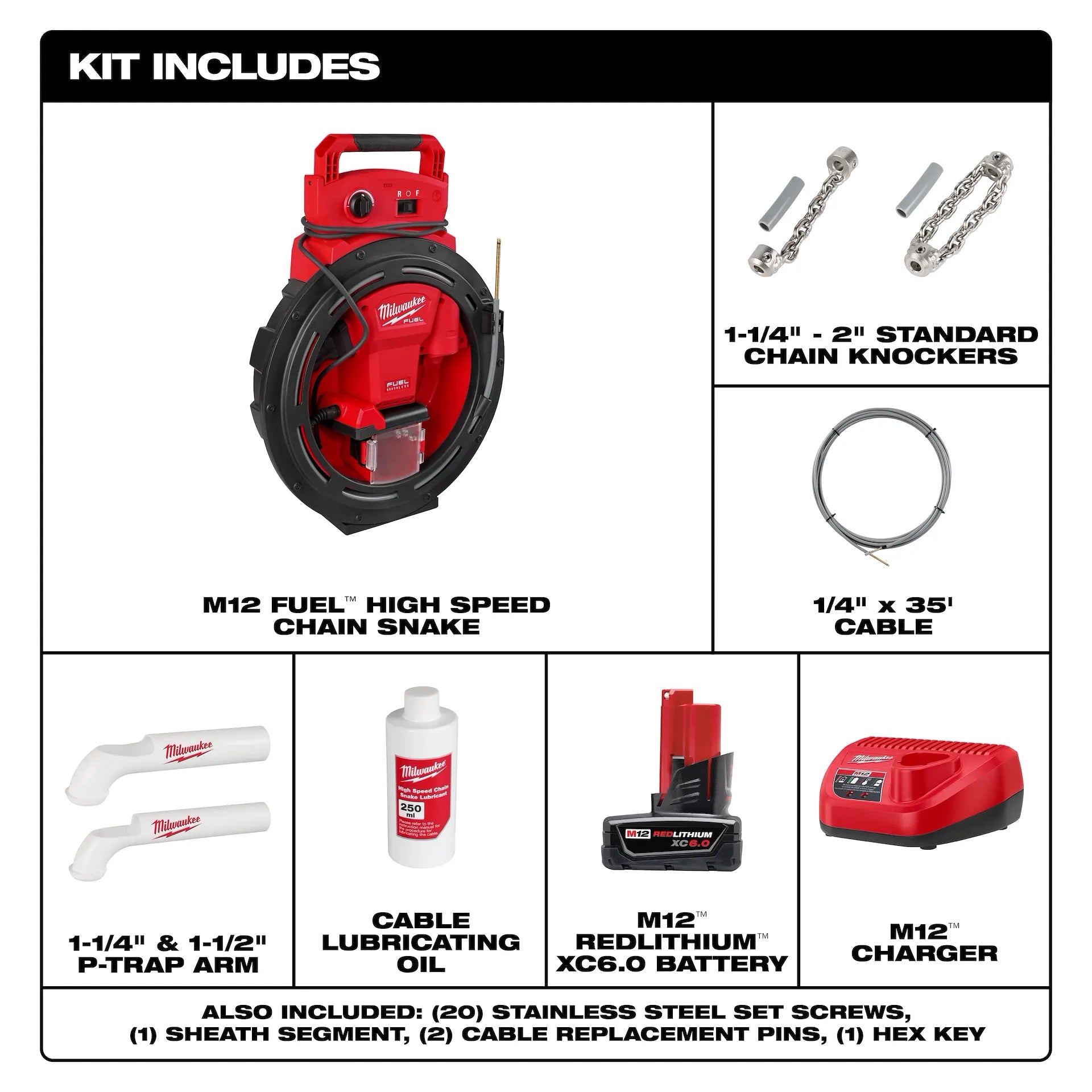 Milwaukee M12 FUEL High Speed Chain Snake for 1-1/4 to 2 in. Pipes