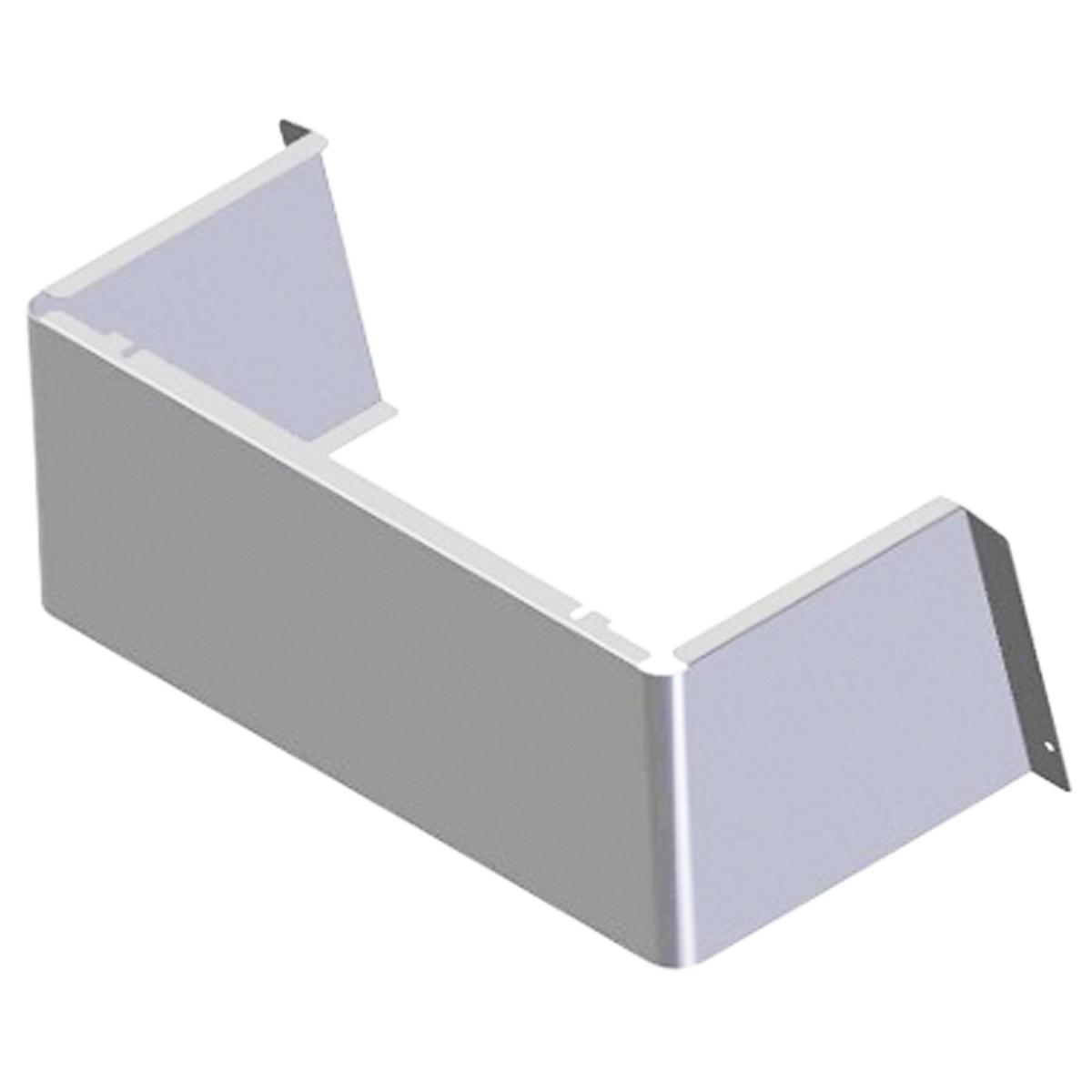 Stainless steel cane apron with angled panels and mounting bracket for water fountain installation.