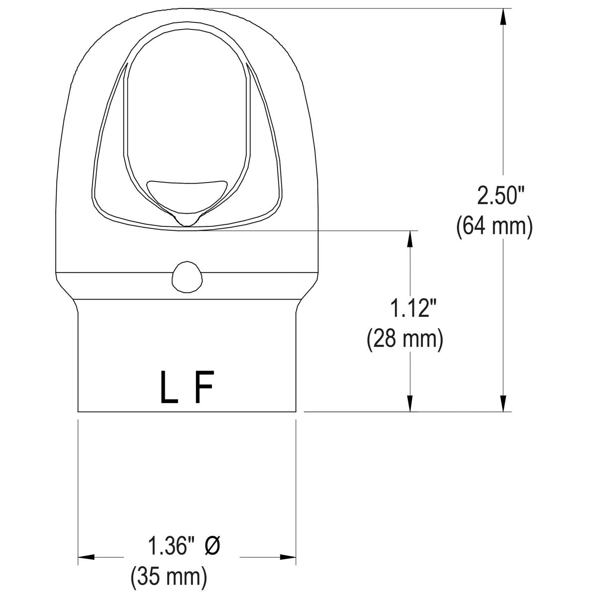 Water fountain bubbler head with rounded basin, 2.50" height, 1.36" diameter opening, labeled LF.