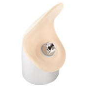 White and beige water fountain bubbler with chrome spout and curved guard shield.