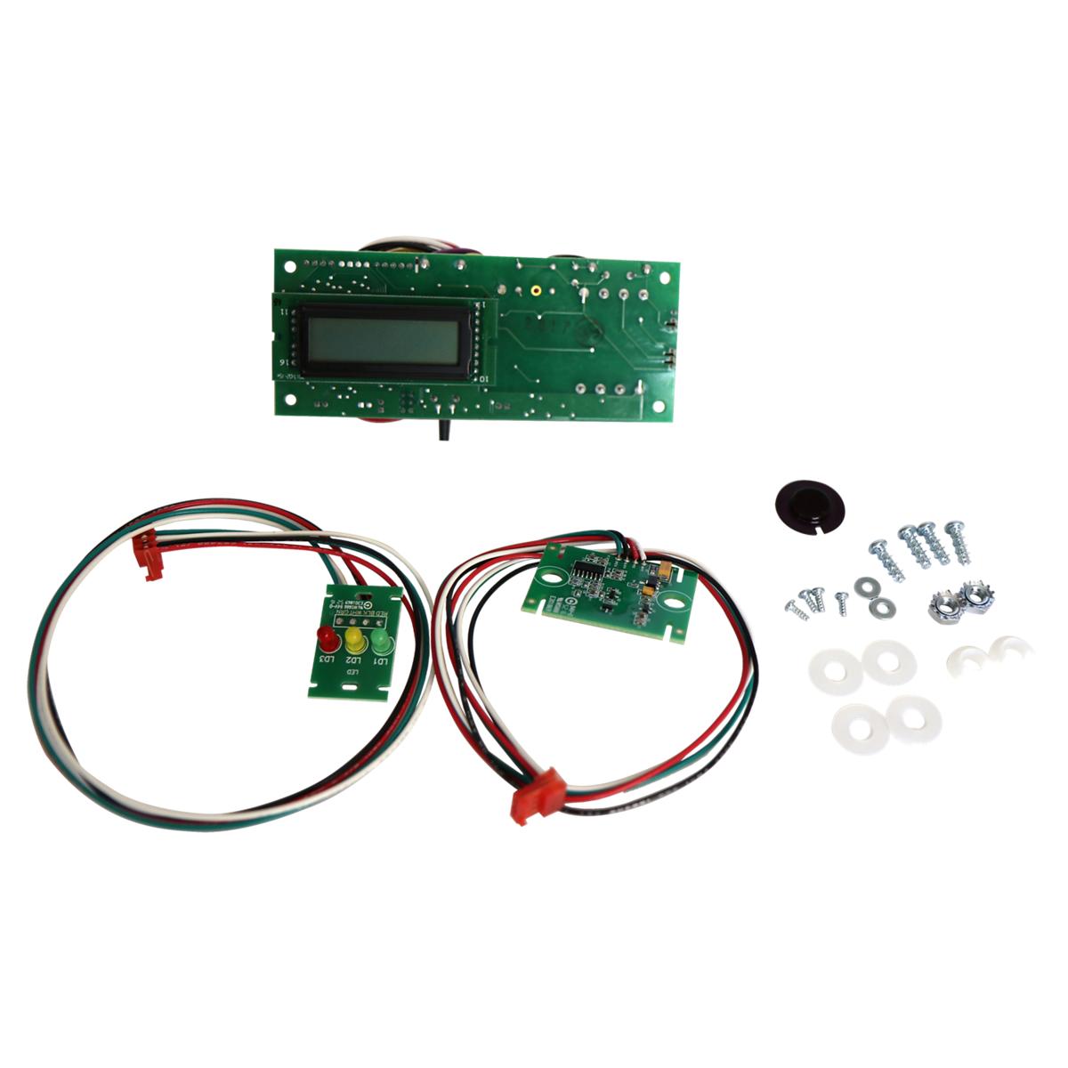 Elkay electrical package containing circuit boards with wired connectors, control panel, and hardware mounting components.