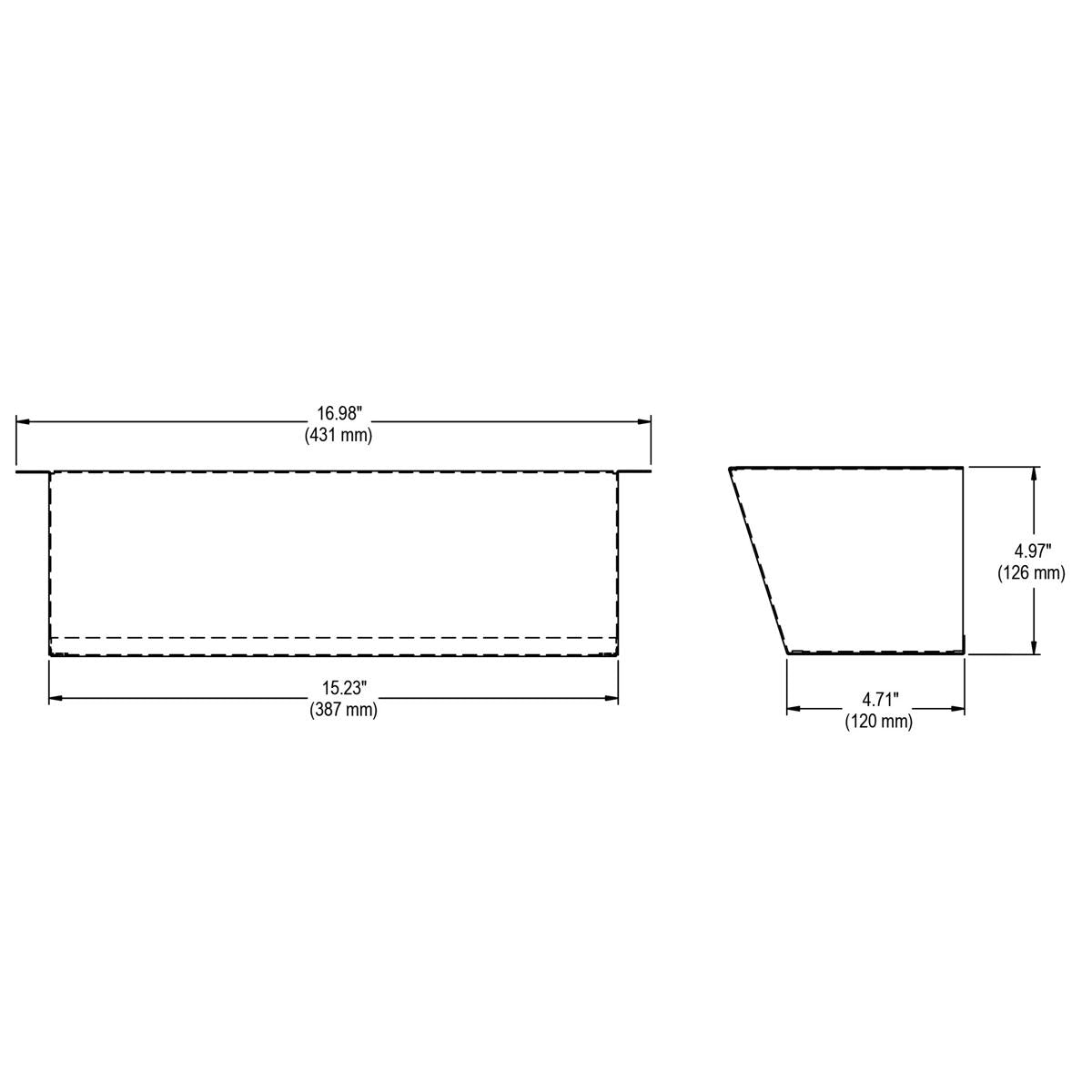 Gray granite filter mounting cover with dimensions of 16.98" width and 4.97" height, shown in technical drawing format.