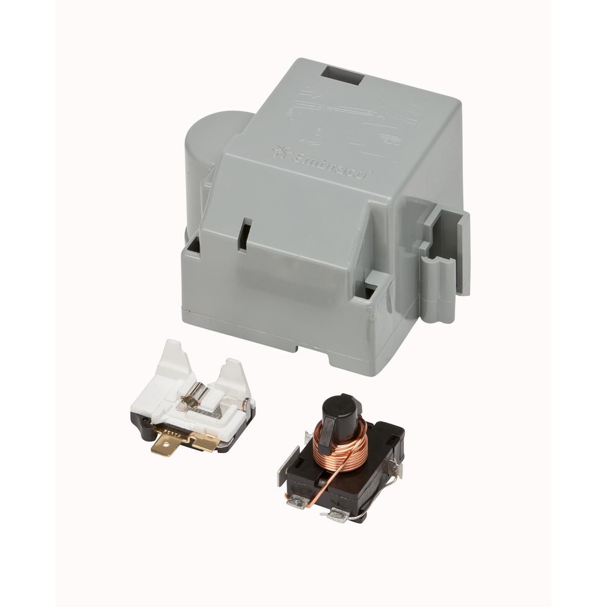 Gray Elkay electrical kit assembly with housing unit, relay component, and coil inductor.