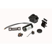 Elkay FFI12HBX electrical component kit containing black plastic housing, cylindrical capacitor, relay switch, mounting brack