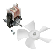 Elkay motor assembly kit with white fan blade, black motor housing, red coil, and metal fasteners.