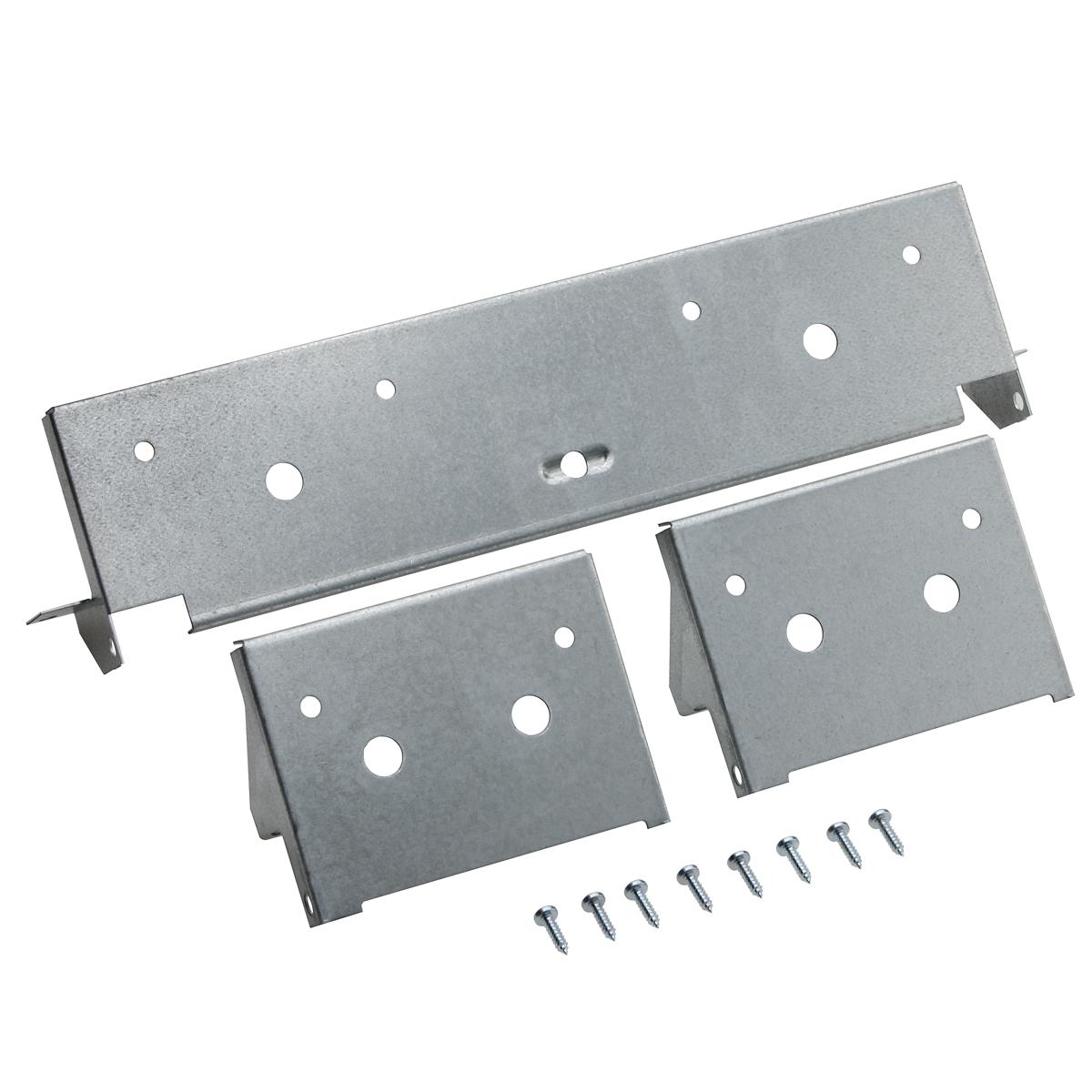 Metal pushbar bracket kit with mounting plates and hardware screws included.