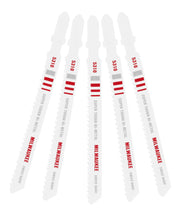 Five Milwaukee bi-metal jig saw blades with 10 teeth per inch, labeled 5310, arranged in a row against white background.
