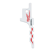 Milwaukee SAWZALL drywall access blade with red teeth and mounting hole.