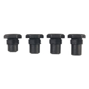 Four black threaded nose pieces with flat tops for a blind rivet tool.
