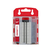 Milwaukee 100-pack of 2-point utility blades in 3/4" width displayed in clear plastic clamshell packaging with red header.