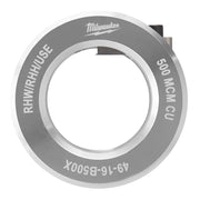 Milwaukee 500 MCM copper bushing with RHW/RHH/USE rating, gray metal ring with white center opening.