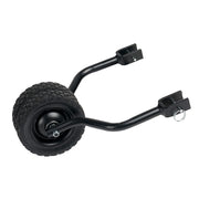 Black load wheel assembly with textured tire, curved mounting arms, and connector brackets for Milwaukee MX FUEL sewer drum m