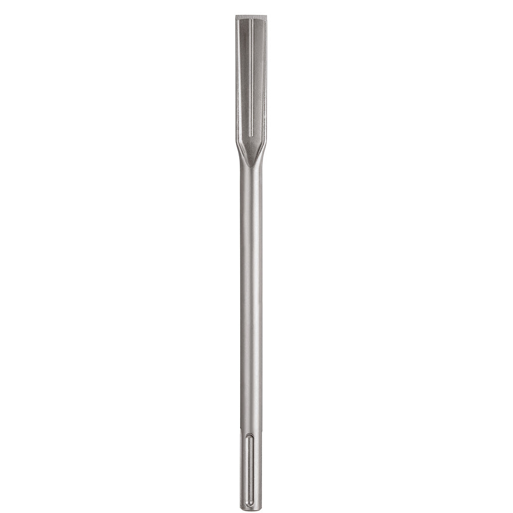 Stainless steel SDS-Max flat chisel with 1-inch wide blade and grooved shaft for power tool attachment.