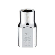 Polished chrome 3/8 in. drive socket with 6-point opening and 5/16 in. SAE size marking on side.