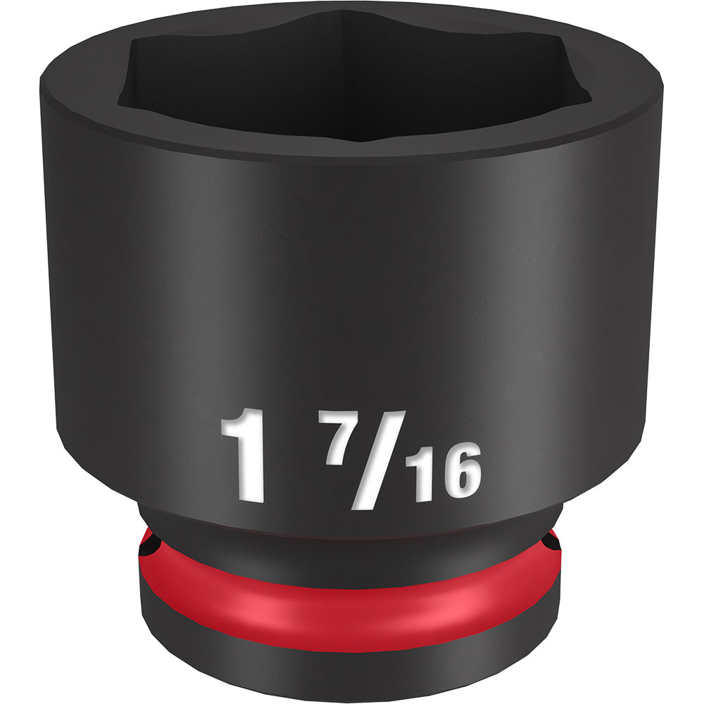 Black 1-7/16" 6-point socket with red band and 1/2" drive connection.