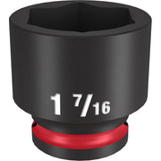 Black 1-7/16" 6-point socket with red band and 1/2" drive connection.