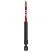 Two-pack of Milwaukee Shockwave PH1 impact bits with red and black shaft and pointed metal tip.