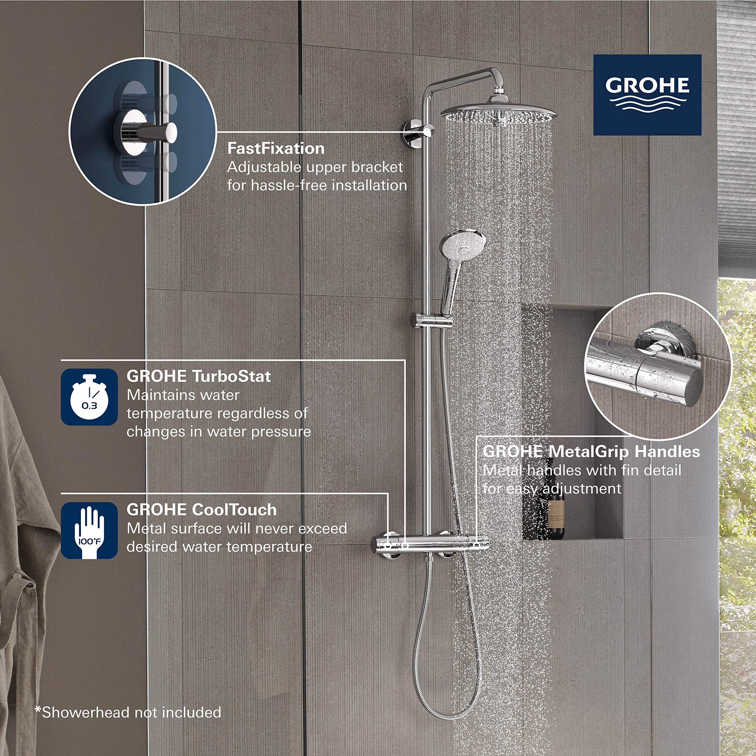 Grohe Euphoria 26728000 CoolTouch Thermostatic Shower System in Grohe Chrome