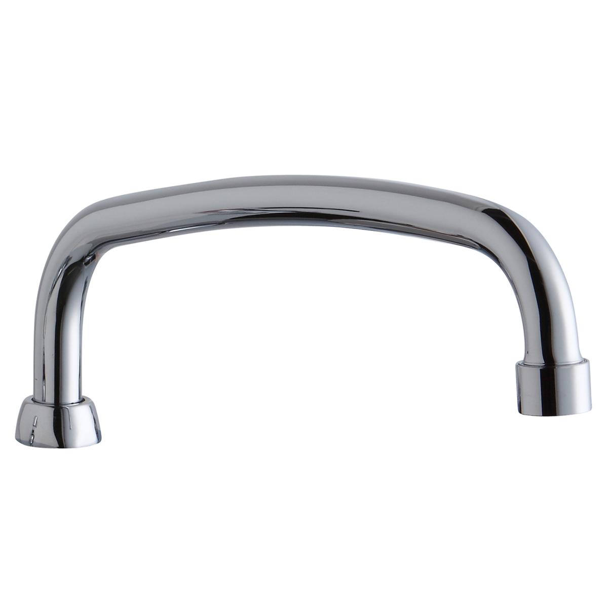 Chrome-plated arc tube spout with 12-inch reach and threaded connection ports on both ends.