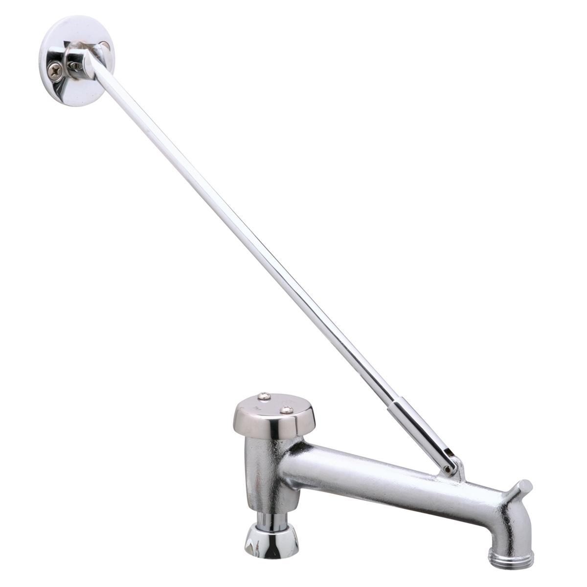 Polished chrome bucket hook with angled support arm and wall-mounted circular backplate.