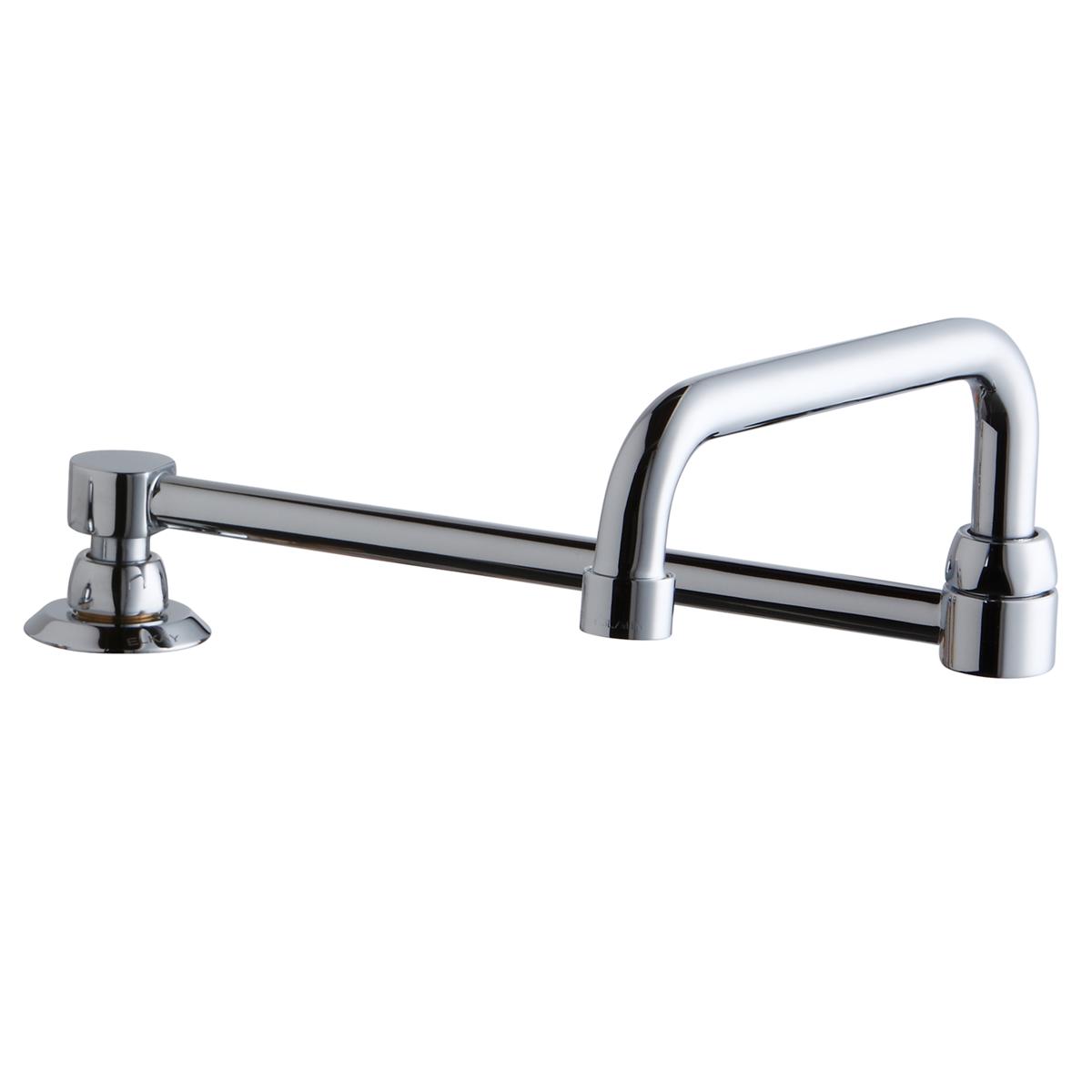 Chrome double swing spout with curved handles and base-mounted connections on either end.