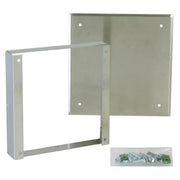 Stainless steel access panel with open frame design and mounting hardware included.