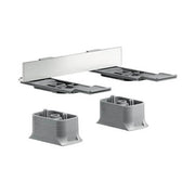 Brushed nickel adapter set with mounting plate, two flat connector pieces, and two cylindrical bases.