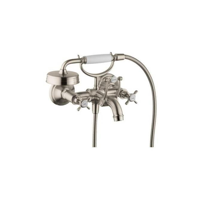 AXOR 16561821 Montreux 2-Handle Wall-Mounted Tub Filler with Cross Handles and 1.8 GPM Handshower in Brushed Nickel